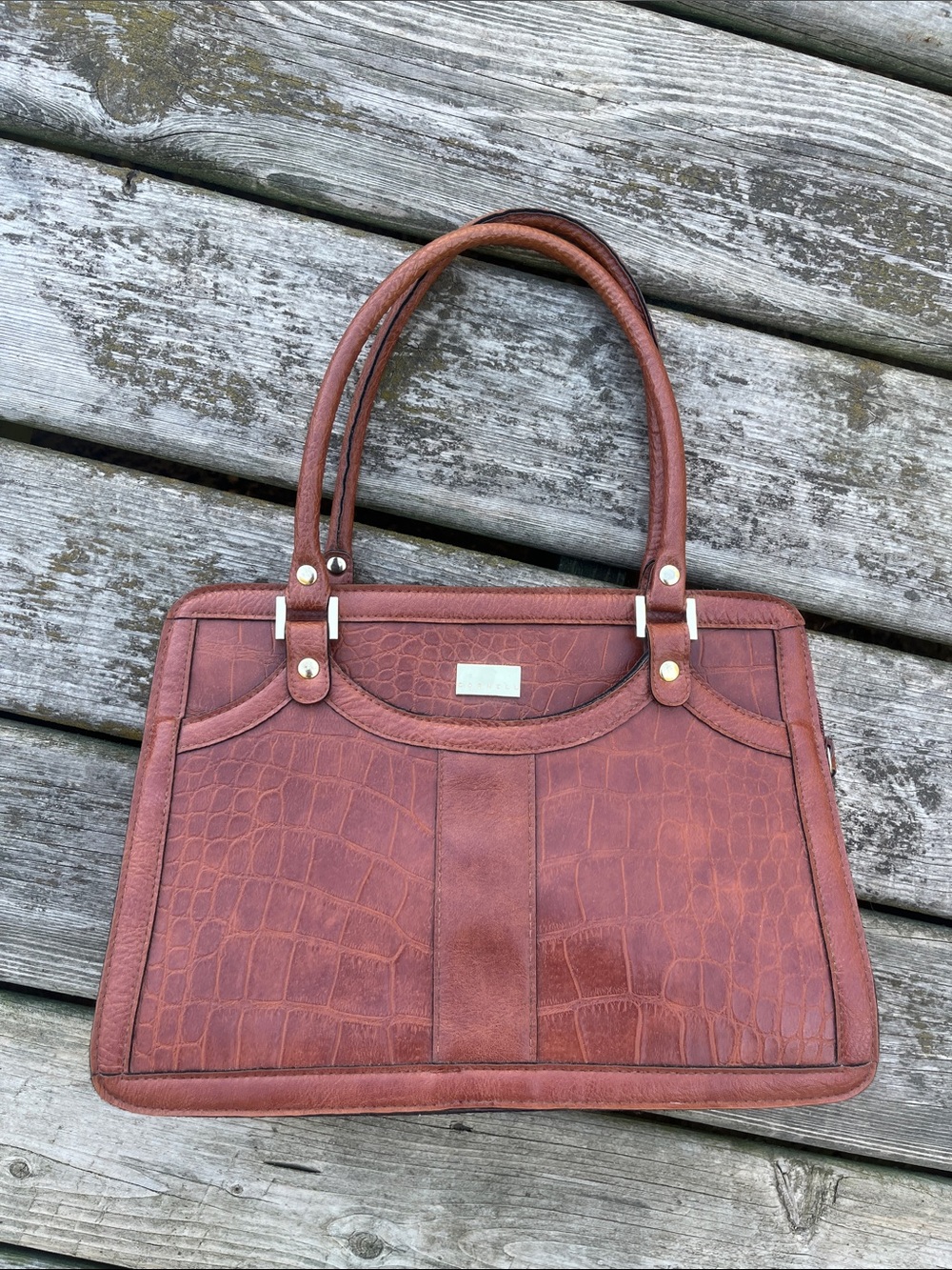 Cornell Croc-Embossed Brown Shoulder Bag